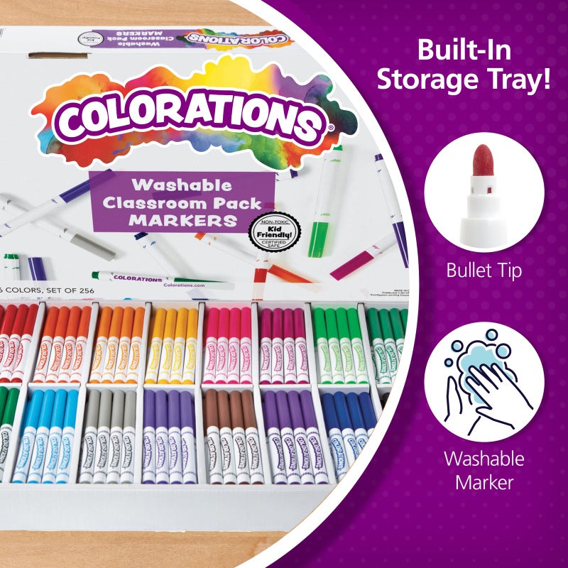 Colorations Washable Markers, Set of 256, 16 Colors, Non-Toxic, Bulk Art Supplies for Kids, Classroom Kit, Coloring Classroom Pack, Crafting Materials - Image 3